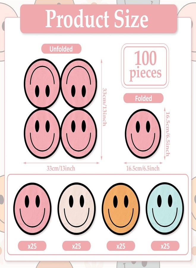 JarThenaAMCS مناديل حفلات JarThenaAMCS، 100 قطعة، مزينة برسومات وجوه مبتسمة، مناديل ورقية مبتسمة، مناديل غداء بوهيمية مبهجة، مثالية للعودة إلى المدرسة، ومستلزمات حفلات ريترو مميزة. - Image 2